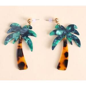 Palm Tree Acrylic Tortoise Shell Earrings